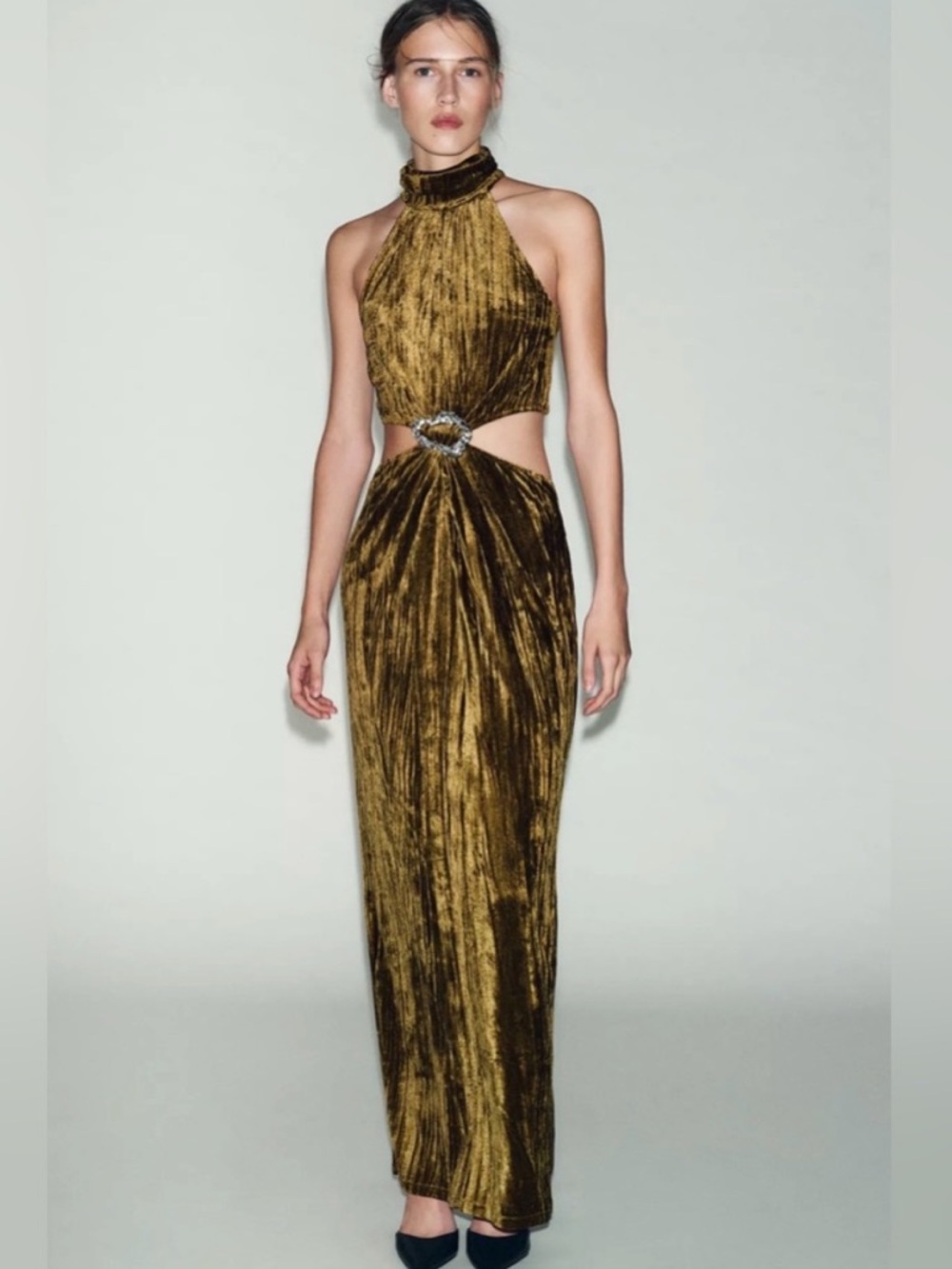 Zara Velvet Halter Cutout Evening Dress